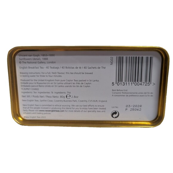 National Gallery Classic Tea Bags and Tin Vincent Van Gogh Sunflowers Sealed NEW - Picture 6 of 6